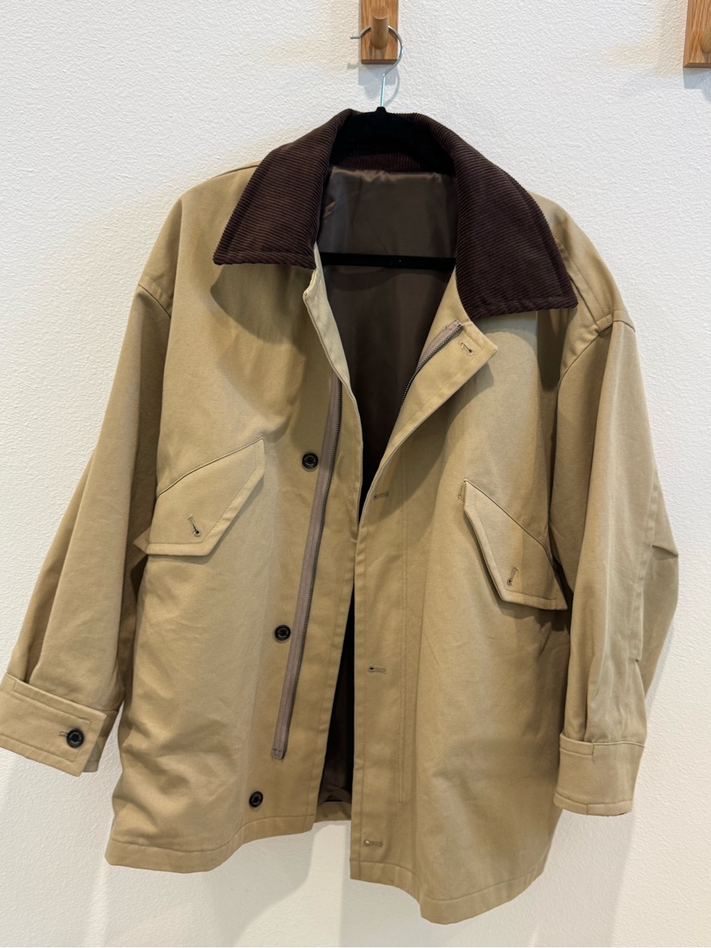 Women's Tan Utility Jacket with Dark Brown Corduroy Collar